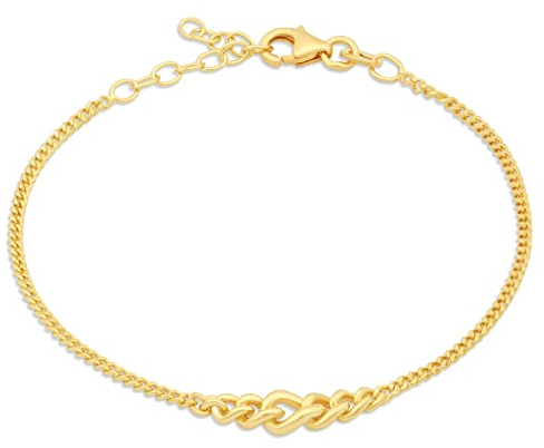 Tony Fein Panzerarmband Collier 585 14 Karat Vergoldet 925 Silber für Damen Armkette Verstellbar 16-19,5 cm