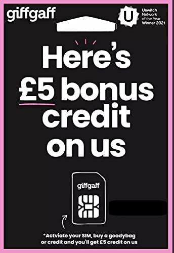 Pickpiff Giffgaff Multi SIM Card - Nano/Micro/Standard, Unlimited Calls, Text, Data. Get £5 Bonus Credit with First Top Up. 4G on O2 Network