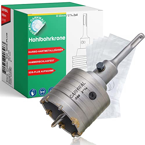 GARHWAL Scie Cloche Couronne Foret à Béton Ø 68mm + Adaptateur SDS Plus 110 mm + Foret Centreur 8x110mm - Pour Béton, Pierres Naturelles, Pierres Artificielles, Marbre - Perçage Rapide et Efficace