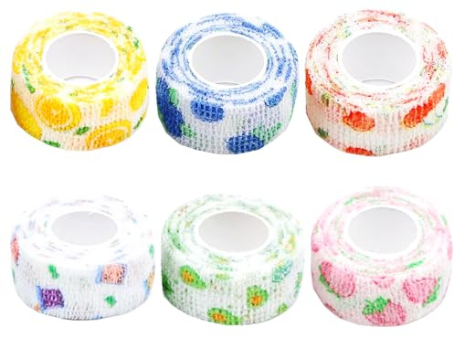 6 Rolls Self Adhesive Bandage Wrap Tape Tattoo Grip Tape Adherent Vet Wrap Elastic Cohesive Bandage for Sports, Finger Wrist