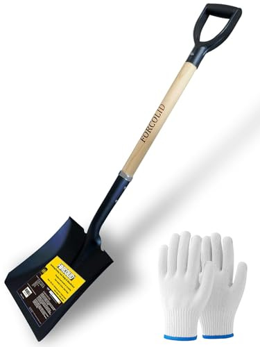 FORCOLID Flache Schaufel, Quadratische Schaufel, Transferschaufel, Schneeschaufel, 104,1 cm lang, langlebige D-Griffschaufel, für Landwirtschaft, Außenarbeiten, Gartenarbeit, Landschaftsarbeiten