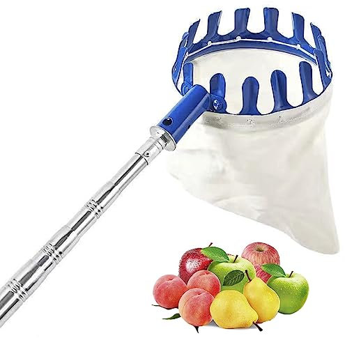 DXDRT Obstpflücker mit Teleskopstiel, Apfelpflücker Obsternter Praktischer Erntehelfer Obstfänger zum Ernten Äpfeln,Kirschen,Pflaumen,Zitrus,Pfirsich,Birnen Usw,Metal Blue,6M/19.6FT