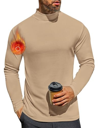 Ekouaer Maglia Termiche da Uomo Invernale Biancheria Intimo Termica a Maniche Lunghe a Collo Alto Khaki XL