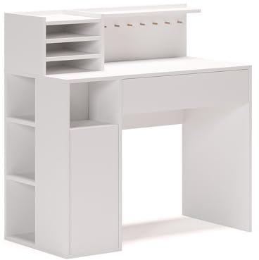 Vicco Schreibtisch, Weiß, 100 x 50 cm | geeignet als Arbeitsplatz mit Kabeldurchlass und Ablagefläche