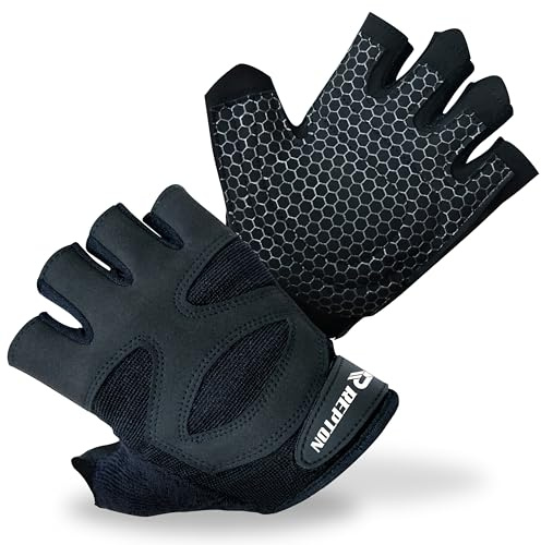Repton Fitness Gears Fitness-Handschuhe mit Handschlaufe, Gewichtheberhandschuhe, atmungsaktiver Netzrücken und rutschfeste Polsterung an den Handflächen, Schwarz ohne Umwicklung, Größe L