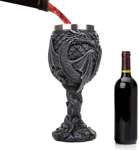 Verre médiéval – Verre à vin rouge créatif en 3 dimensions, 117 ml, tasse médiévale avec motif dragons | Calice à vin médiéval en acier inoxydable pour décoration d'intérieur, 9 x 9 x 18 cm, couleur