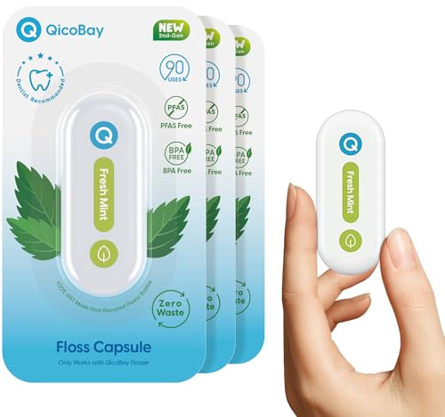 QicoBay Refillsilkeskapsel för C1S-tandtråd, inte avsedd för fristående tandtråd, 90 kontinuerliga användningsområden per förpackning, effektiv plackborttagning, PFAS-fri, inget avfall, färskt
