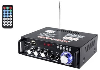 600W Amplificatore Audio HiFi Amplificatore Stereo Bluetooth 5.0, Radio FM Portatile, 2CH LCD, 12 V/220 V per Casa o Auto