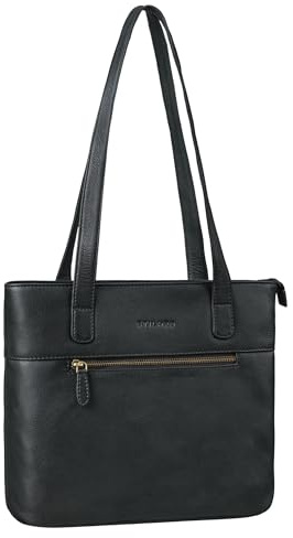 STILORD Aveline Vintage Shopper Tasche Damen Klein Handtasche Leder Schultertasche Frauen Echtleder Ledertasche für Arbeit Freizeit Shopping Laptop Farbe:schwarz