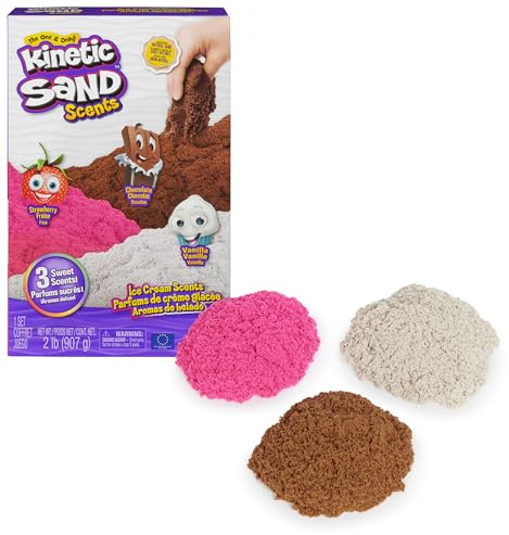 Kinetic Sand, Ice Cream Scents 3er-Pack mit 900 g duftendem Spielsand (Erdbeere, Schokolade und Vanille), sensorisches Spielzeug für Kinder ab 3 Jahren
