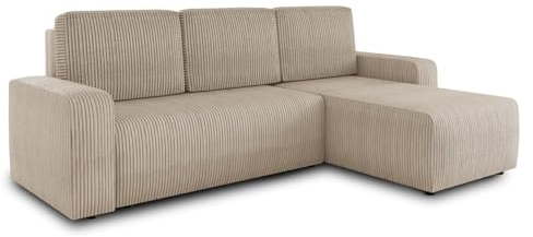 Sofnet Ecksofa Roma L mit Schlaffunktion und Bettkasten - Cord Stoff - L-Form Couch, Polstersofa, Schlafsofa, Sofagarnitur - Ottomane Universal (Beige (Poso 100))