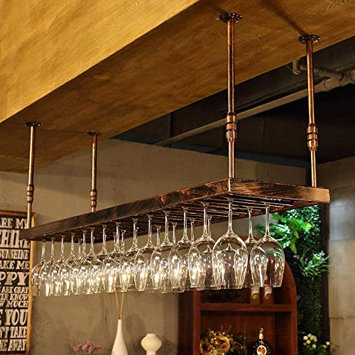 Iron Art Metal Wine Glass Rack - Hanging Goblet & Bottle Rack - Adjustable Telesboom Dfvv, Copper/Copper/100 * 35Cm