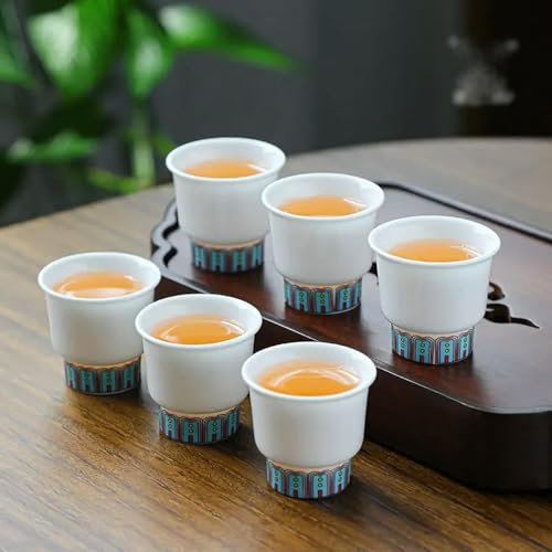 GENPICONG Tasse à thé en Porcelaine de Jade 6 pièces, avec Service à thé Chinois Kung Fu, Petite Taille, Tasse à thé en Porcelaine Blanche pour la Maison