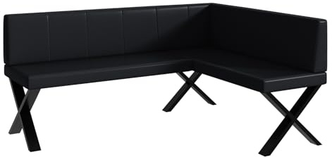 MEBLINI Eckbank für Esszimmer - Küchenbank - Essecke - Sitzecke Küche - Peter - X-Beine 128x168x87cm Rechts - Schwarz Kunstleder