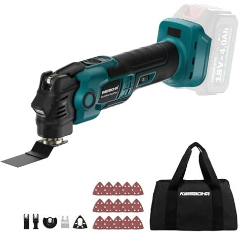 KIESBOHR Multifunktionswerkzeug Kompatibel mit Makita 18V Akkus, CSM001 Bürstenloser Oszillationswerkzeug für Heimwerker DIY mit Dämpfungssystem, 3.6° Oszillationswinkel, 6000-20000 U/min(ohne Akku)