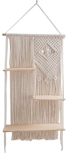 Ukbzxcmws Handcrafteds Estantería de almacenamiento de madera de 3 niveles, tapiz hecho a mano, colgante de pared para plantas, interior y exterior