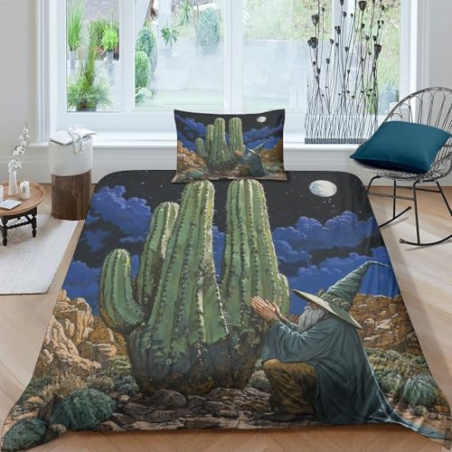 Mago Juego De Ropa De Cama Cactus Gigante, 3D con Impresión Funda Nórdica Suave Funda De Edredón De Microfibra con Cierre De para Niñas Y Niños Single（135x200cm）