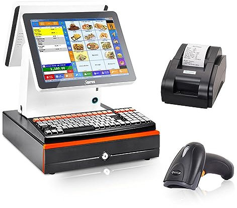 IUBGFTO Registrierkasse, 15,6 Zoll, Win 7-Touchscreen-Kassendisplay 4G+128 GB, Schubladenbox/Tastatur/Drucker/Scanplattform (A)
