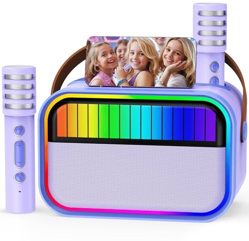 Machine de karaoké pour Enfants et Adultes, Jouets pour Enfants de 3 à 12 Ans, Cadeaux d'anniversaire pour Filles, Enceinte Bluetooth Portable avec 2 Microphones, Cadeau pour Filles (Violet)