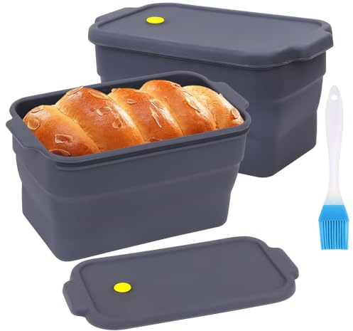 2 Pcs Moule à Pain Antiadhésif en Silicone, Moule Pain de Mie Pliable pour Gâteaux et Pains, Moules Rectangulaire avec Couvercle, Outil de Cuisine pour Gâteaux, Pain Fait Maison, Viande, Brownies