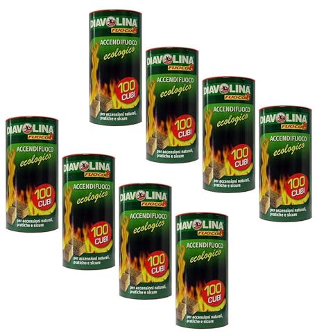 6 x Diavolina Accendifuoco Ecologico, 100 Cubetti per Barattolo, Legno Naturale e Paraffina, Inodore, Economico e Lunga Durata, Ideale per Stufe, Caminetti e Barbecue (6)