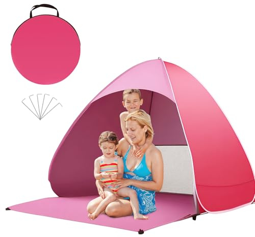 dellyy Pop Up Beach Tent UV Baby, UPF 50+, Tent Travel bietet Platz für 2-3 Personen, Beach Shelter Kids für Gärten, Strände, Parks 165 * 150 * 110cm(Rosa)