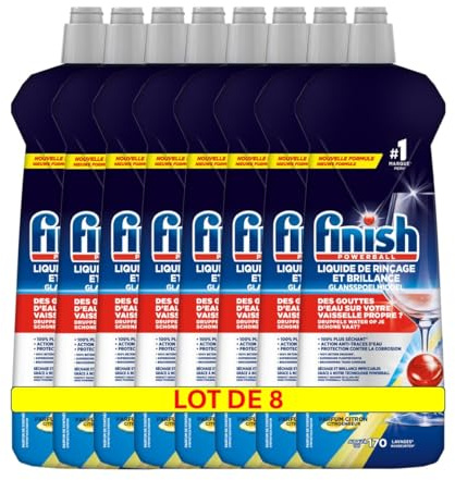 Finish Liquide de Rinçage Brillance et Séchage Citron- Produit Lave-Vaisselle - Jusqu'à 160 lavages - lot de 8 x800 ml