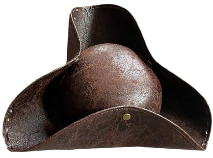 JNAWA Pirate Hat Distressed Brown Tri-Corner Colonial Style Hat Halloween Cosplay Dress up Accessories for Adult Pirate Theme Party
