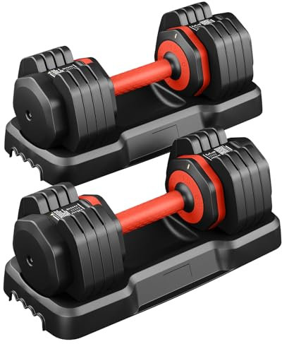 YOLEO Hanteln Set, 2x11kg/24.5kg Verstellbare Kurzhantel Ein Paar Einstellbare Platzsparende Hanteln, Kraftraining und Heimtraining Variable Gewichte platzsparend (Rot 24.5kg x2pcs)