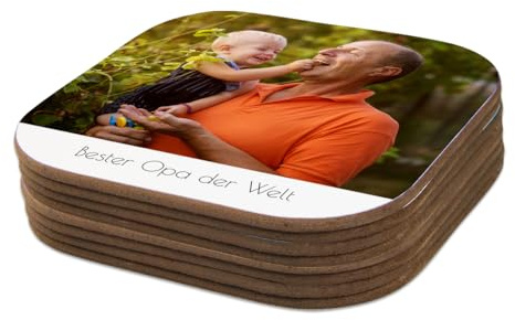 ORWO – Foto-Untersetzer selbst gestalten | 10 x 10 cm Untersetzer für Gläser | Kratzfest | vollflächig Bedruckt | abgerundete Ecken | 3 mm Hartfaserplatte | Made in Germany (Text, 8er-Set)