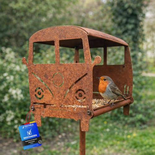 Maxito Vogelhaus mit Ständer wetterfest aus Metall und stabilem Stand 151 cm als Gartendeko im Garten - Gartendeko für draußen wetterfest - Vogelfutterhaus - Vogelhäuschen