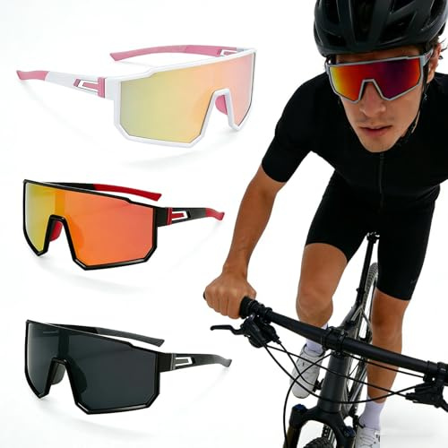 TIANLIN 3 Pezzi Occhiali da Sole Polarizzati Unisex, Occhiali da Sole Uomo Polarizzati UV400 con Naselli Regolabili, Ideali per Corsa, Ciclismo, Trekking (Rosso/Grigio/Rosa)