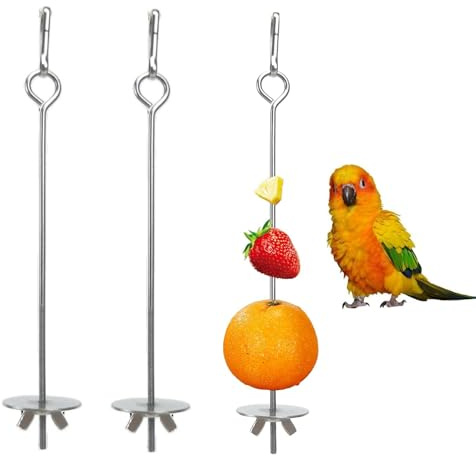 Brochette Nourriture Perroquet, Brochettes De Fruits des Oiseaux, Porte Fruits Perroquet, d'oiseaux en Acier Inoxydable pour Support De Nourriture, Porte pour Nourrir Les Oiseaux, 3 Pièces
