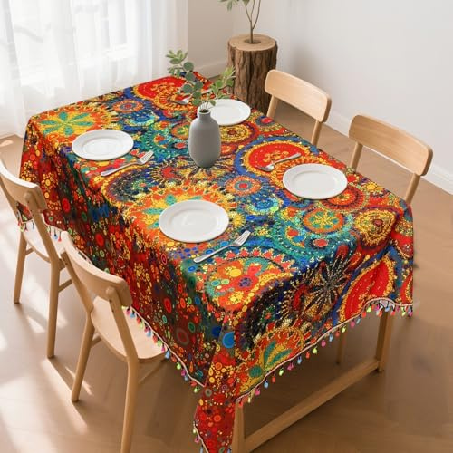 YuChiSX Mantel Exterior Impermeable para Jardín - Mantel de Mesa Rectangular Boho en Poliéster, 140x180 cm, Ideal para Interiores y Exteriores, Comedor, Fiestas y Más