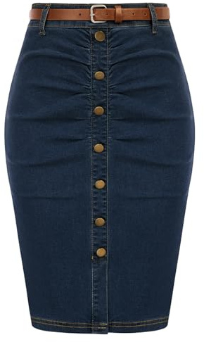 SDIUAKBV Falda de Tubo Falda Vaquera Vintage For Mujer con Cinturón, Cintura Alta, Fruncida, Ajustada, Falda Lápiz(Blue,L)