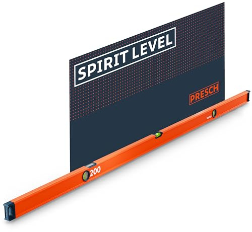Presch Wasserwaage 200cm - Bruchfeste Weitwinkellibelle inkl. 2% Gefälle-Anzeige - Vertical-View-Funktion dank Sichtfenster - Innovative Anti-Rutsch‑Endkappen & präzisionsgefräste Messfläche
