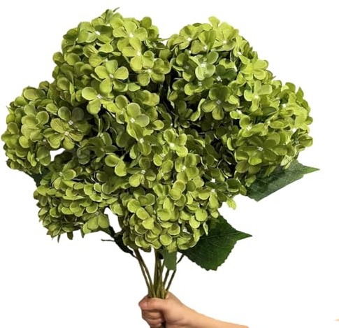 WISTART 8 Pcs Large Hydrangea Artificial Flowers 27.5 inches Realistic Single Long Stem Full Faux Silk Hydrangea Bouquets Flowers Arrangements Home Decor DIY Wedding Centerpieces(Dark Green)