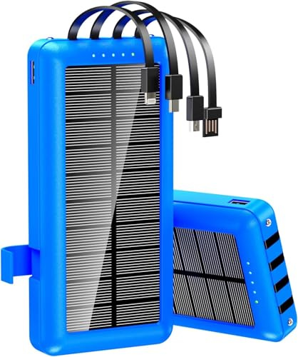 Portable Charger with Built in Cables Solar Power Bank 26800mAh Fast Charging with Phone Holder LED Flashlights External Battery Pack for iPhone Samsung