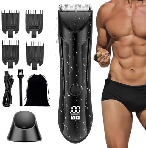 Thomyle - Thomyle Tondeuse Intime,Rasoir Homme Partie Intime,Wet & Dry Avec Socle De Recharge Led IntéGréE, Humide Et SèChe, éCran Lcd Pour Aisselles, Aines, Jambes (Noir)