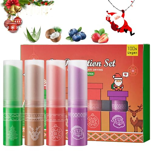 Lippenpflege Set, 4 Stück Lippenpflegestift mit Fruchtgeschmack, Lang anhaltend Feuchtigkeitsspendend, Nicht Klebend Lip Balm, Lippenpflege für Sehr Trockene, Weihnachten Geschenkset für Frauen