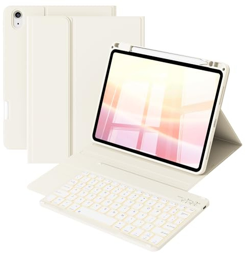 ZOPSGYU Funda de teclado para iPad Air de 11 pulgadas M3/M2 2025/2024, teclado Bluetooth desmontable retroiluminado de 7 colores, funda a prueba de golpes con soporte para lápiz para iPad Air de 5ª/4ª