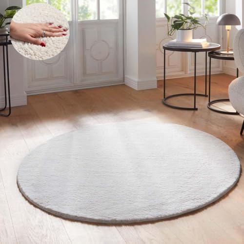 Taracarpet Supersoft kurzflor Teppich Fiona Wohnzimmer Schlafzimmer Kinderzimmer Flur Läufer waschbar rutschfest Uni New Creme 080 cm rund