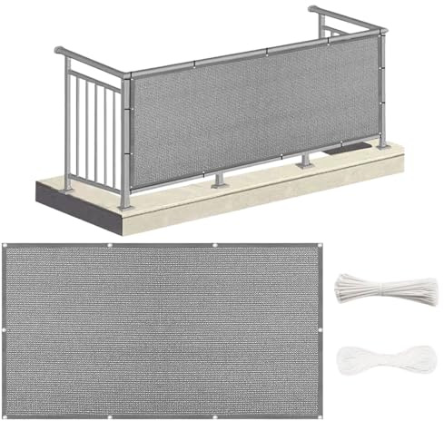 Balkon Sichtschutz mit Ösen 80 x 490 cm Windschutz Sonnenschutz Ohne Bohren HDPE Wetterresistent Robuste Schatten Sichtschutz für Terrasse Geländer, Grau