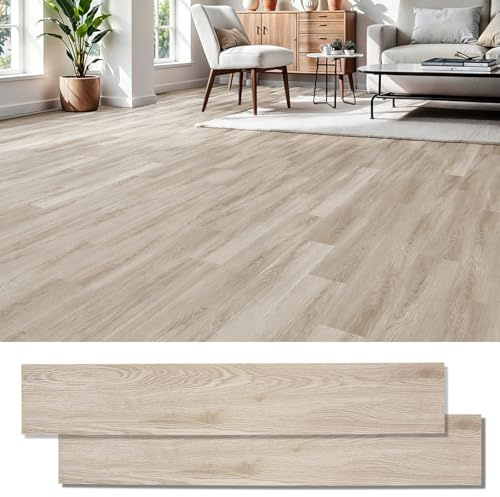 5.02m²/ Vinylboden Selbstklebend, 36 Stück PVC Bodenbelag Selbstklebend mit Holzoptik, Wasserfest Klebefliesen Boden für Küche Wohnzimmer Bodenbelag - 15,24 cm x 91,44 cm - Dicke 2 mm(Eiche Natur)