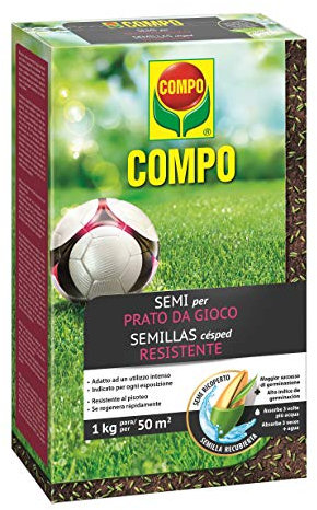 COMPO SEMI per Prato da Gioco, Miscela Speciale, Seme Ricoperto, Germinazione Rapida, Per un tappeto erboso resistente al calpestio e all'uso Intenso, 1 kg