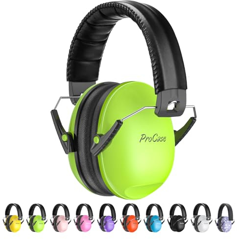 Procase Casco Antiruido para Niño, Protección Auditiva SNR 27dB con Diadema Ajustable, Protector Oído Profesional Cancelación de Ruido Insonorizacion para Estudiar para Bebé Nené Infante –Verde