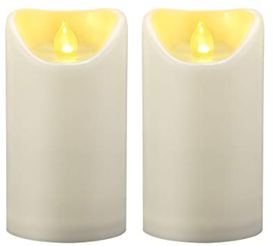 2 candele a LED impermeabili a batteria, senza fiamma, a pilastro, con timer tremolante, in resina, luce decorativa elettrica per lanterne, patio, giardino, matrimoni, dimensioni: 7.6 x 12.7 cm
