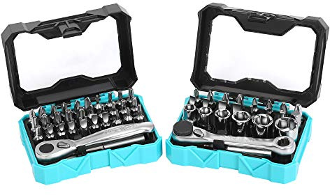DURATECH 56-Piece 1/4 Mini Ratchet Wrench and Screwdriver Bit Set, 2-in-1, 72-Tooth and 60-Tooth with Bit Socket Set, Storage Cases Included