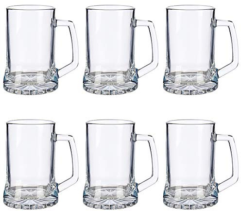 Vivalto Set de 6 Jarras de Cerveza con asa, Jarra Cerveza Tradicional Reino Unido y USA, Jarra de Cristal 380 ml.