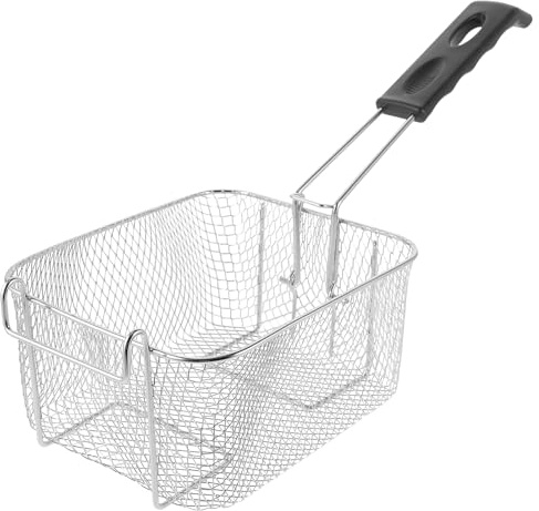 Cabilock Panier à Friture en Acier Inoxydable avec Manche Long, Passoire à Frites Professionnelle pour Friteuse et Cuisson, Panier de Présentation pour Frites, Crevettes et Beignets d'Oignons, Argent